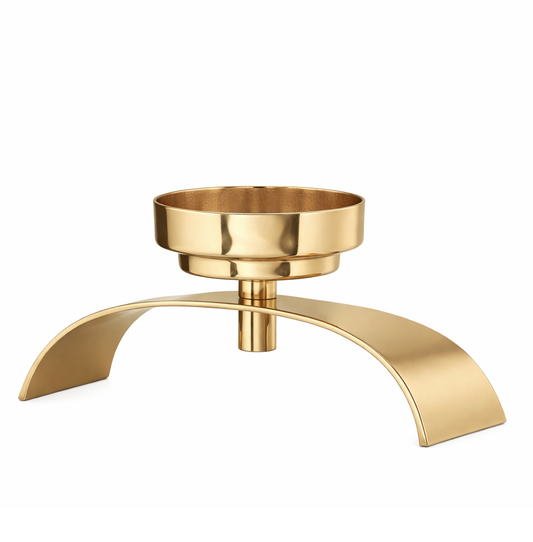 Aureline Arc Gold Tealight Holder by Brich & Bronze with elegant gold finish and arched design, perfect for ambient lighting.