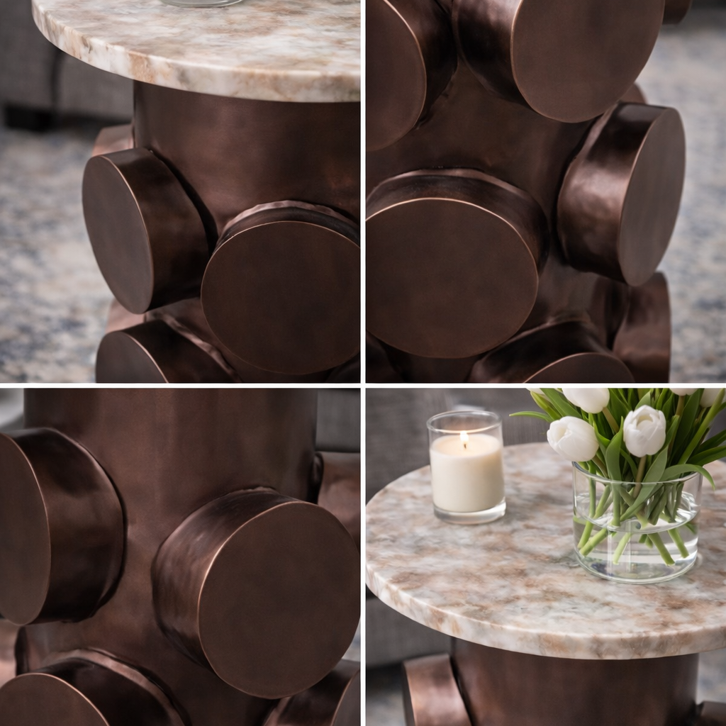 Rovari Side Table – Marble Top Sculptural Accent Table