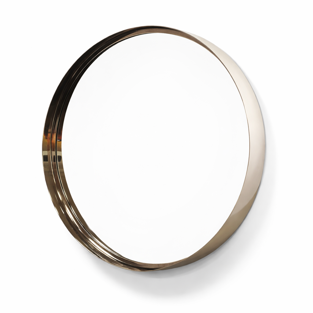 Silver halo accent mirror by Brich & Bronze featuring a round mirror with a sleek silver frame and a decorative halo design.