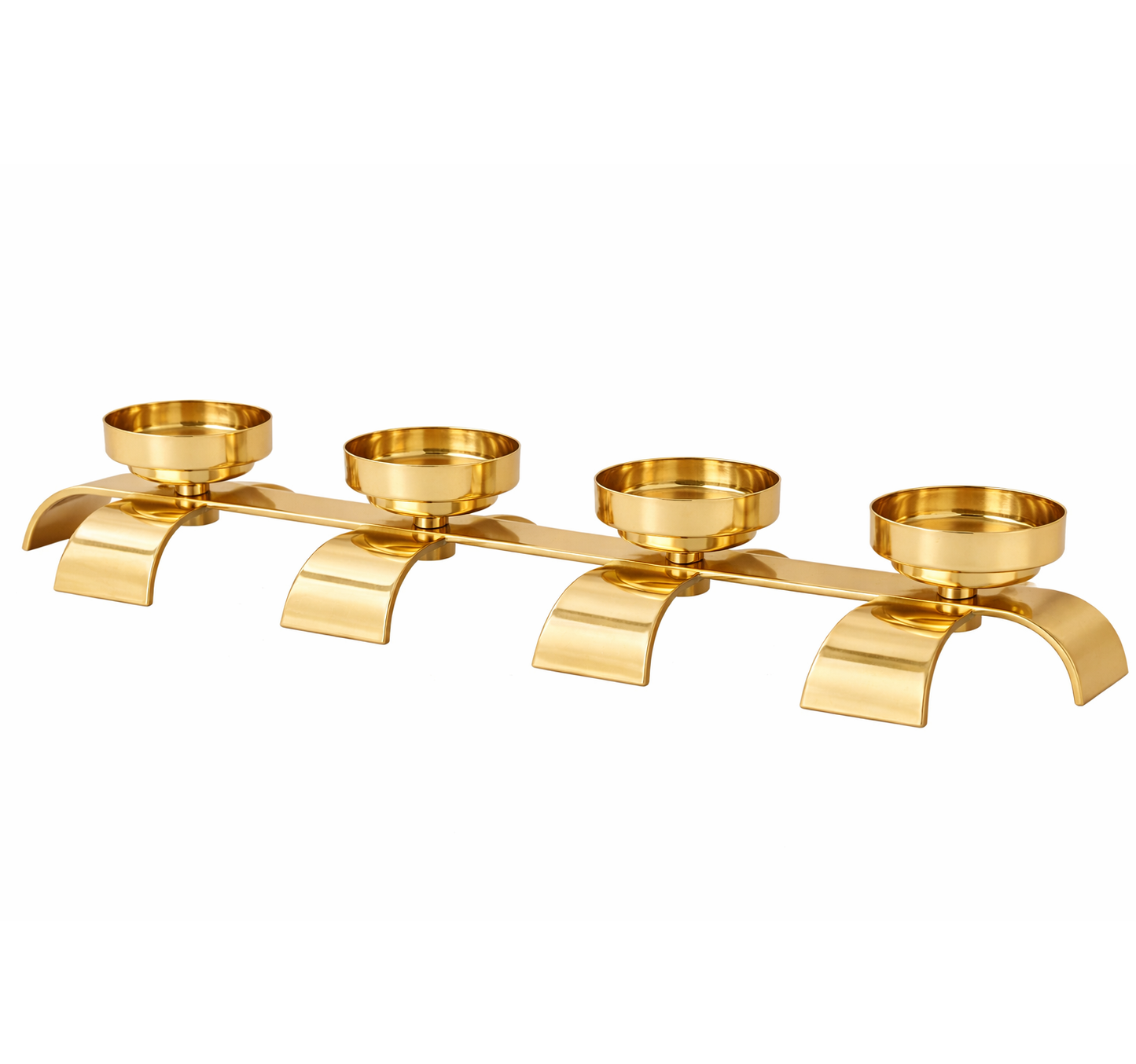 Brich & Bronze Lunaris Flow four-candle stand featuring a sleek, modern design with four candle holders on a decorative metal stand.