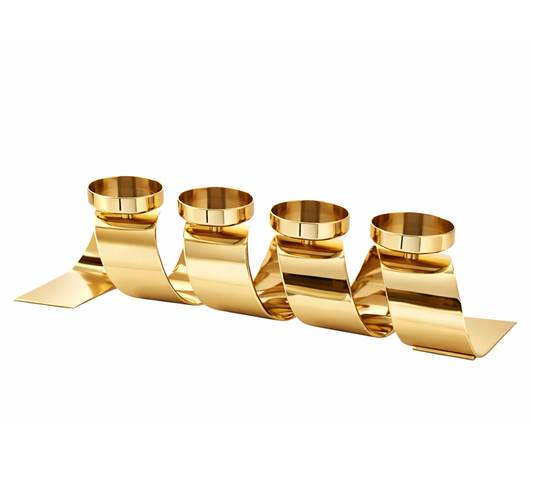 Aurel Wave four-candle holder by Brich & Bronze, featuring a flowing wave design in metal, holding four candles.