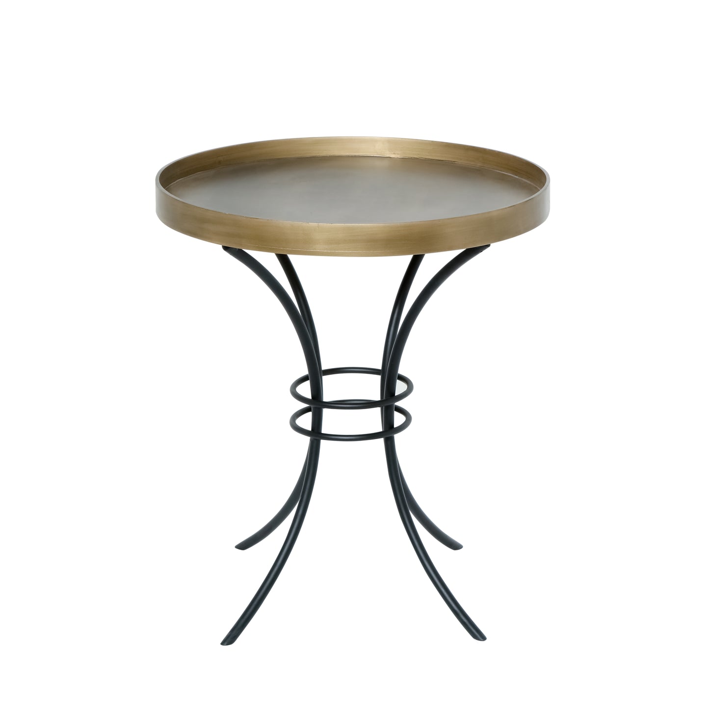Orbit Curved-Frame Accent Table – Antique Brass & Black