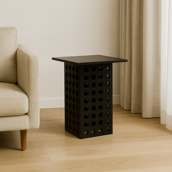 Kairo Side Table – Black Wood Geometric Accent Table
