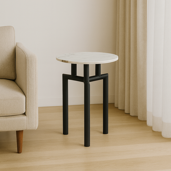 Orvyn Side Table – Black & White Marble Modern Accent Table