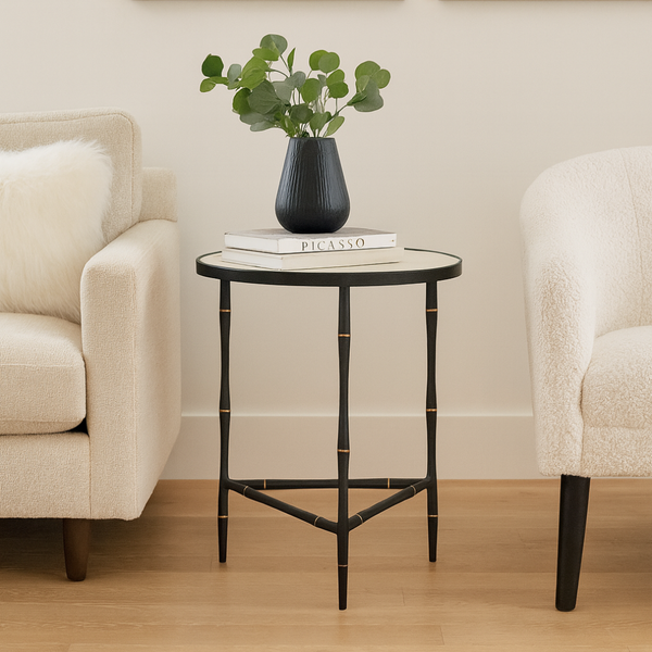 Velmira Side Table – Black &amp; Gold Mirror Accent Table
