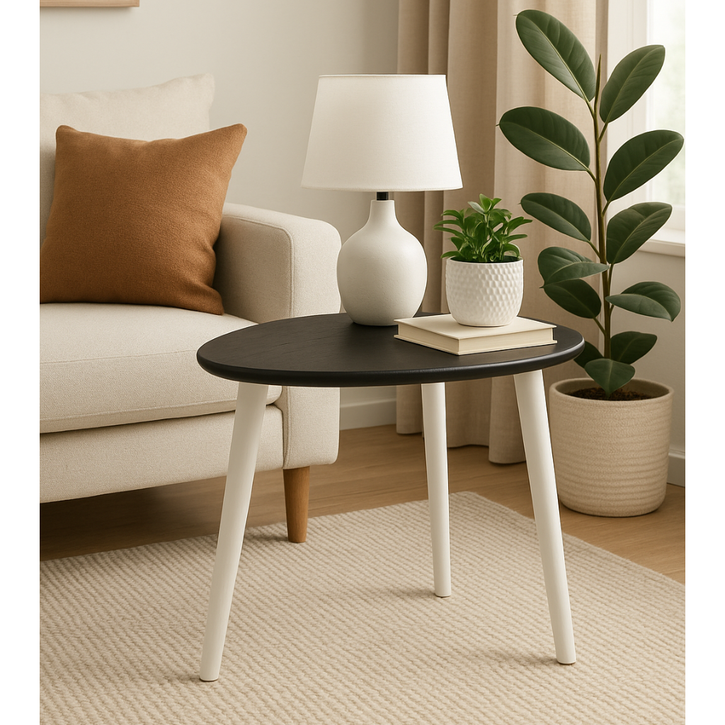 Norvyn Side Table – Black & White Wood Modern Accent Table