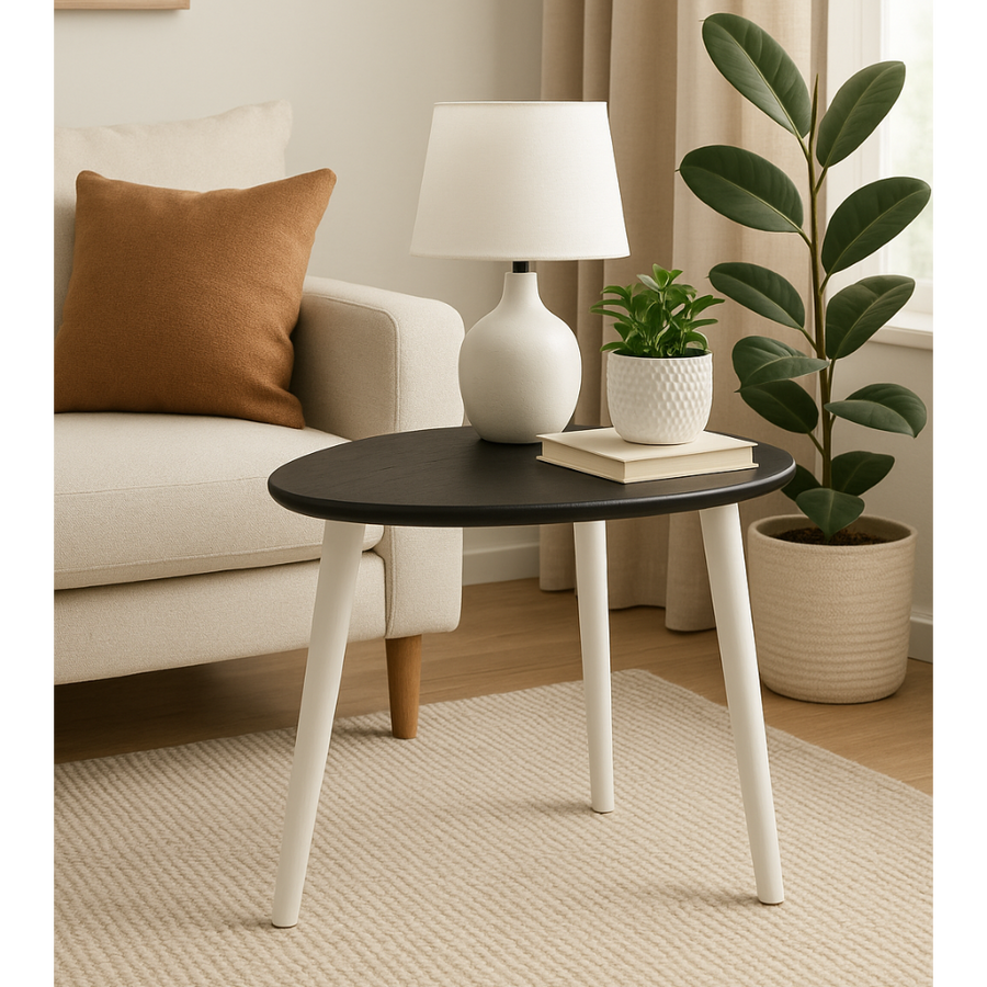 Norvyn Side Table – Black & White Wood Modern Accent Table