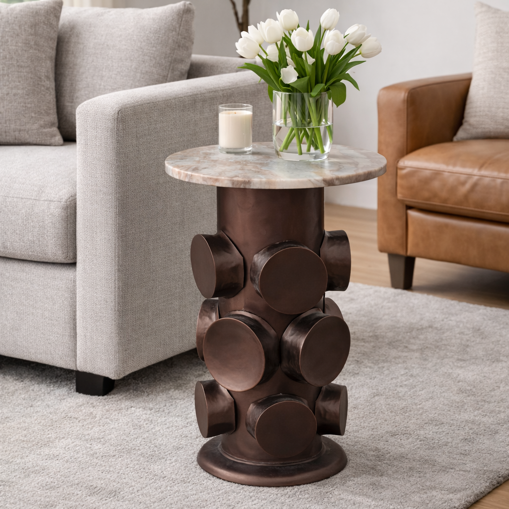 Rovari Side Table – Marble Top Sculptural Accent Table