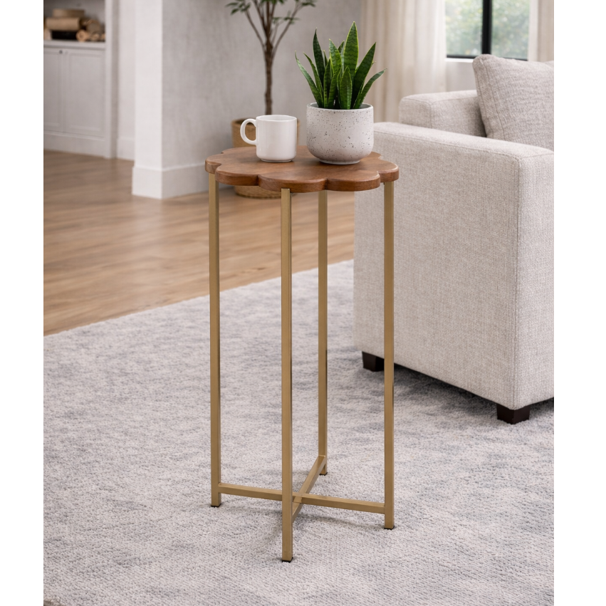 Brich & Bronze Marigold Drink Table featuring a round top and decorative gold finish, perfect for stylish interior spaces.
