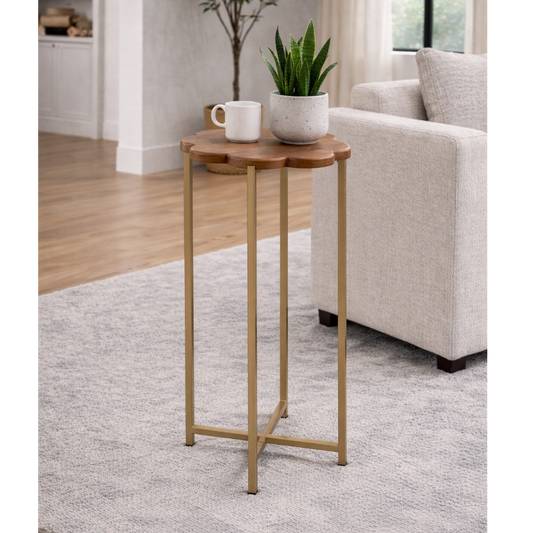 Brich & Bronze Marigold Drink Table featuring a round top and decorative gold finish, perfect for stylish interior spaces.