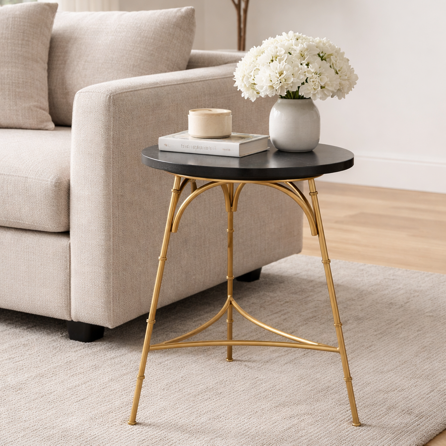 Caelrix Side Table – Black Marble &amp; Antique Brass Accent Table