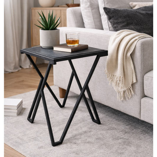 Noirra Side Table – Black Marble & Steel Modern Accent Table