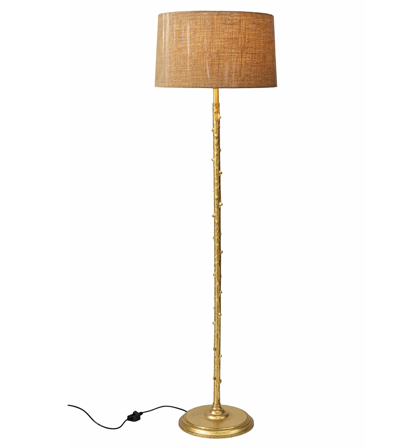 Kehf Al Fateh Auric Stem Floor Lamp in gold leaf finish, designer floor lamp with sleek modern design and elegant metal stem.