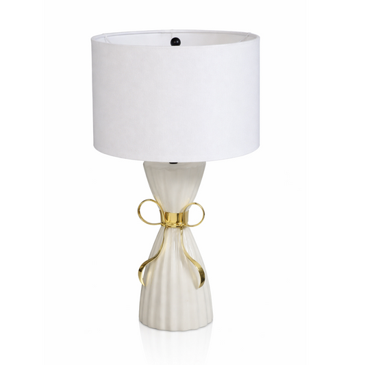 Elara Bow Table Lamp – Gold & White