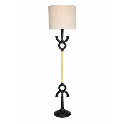 Kehf Al Fateh Aurelius Sculpted Floor Lamp in black and gold with a sleek designer silhouette, modern lighting for living spaces.