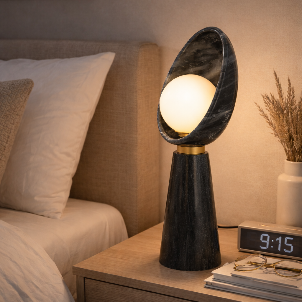 Nocturne Halo Marble Table Lamp black luxury modern bedside lamp with sculptural design