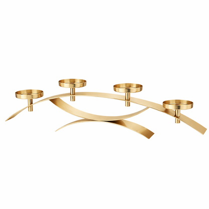 Brich & Bronze Linea Curve Four-Candle Centerpiece with sleek, curved design and four candle holders on a modern table display.
