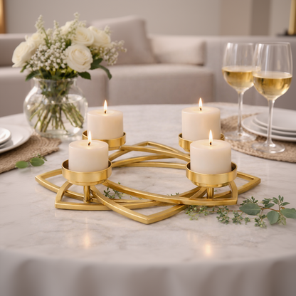 Brich & Bronze Elysian four-light table accent with elegant metal frame and glass shades, ideal for living room decor.