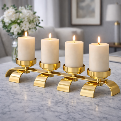 Brich & Bronze Lunaris Flow four-candle stand with sleek metal design and four candle holders on a modern stand.