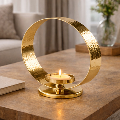 Aurevia Halo Gold Candle Holder by Brich & Bronze, modern circular metal décor with a sleek gold finish, designed for candles.