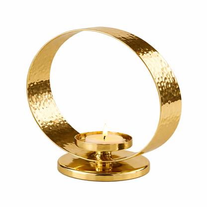 Aurevia Halo Gold Candle Holder by Brich & Bronze, modern circular metal décor with a sleek gold finish, perfect for stylish table settings.
