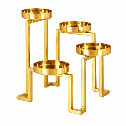 Brich & Bronze Virex tiered candle holder with multiple levels for candles, made of metal with a sleek, modern design.