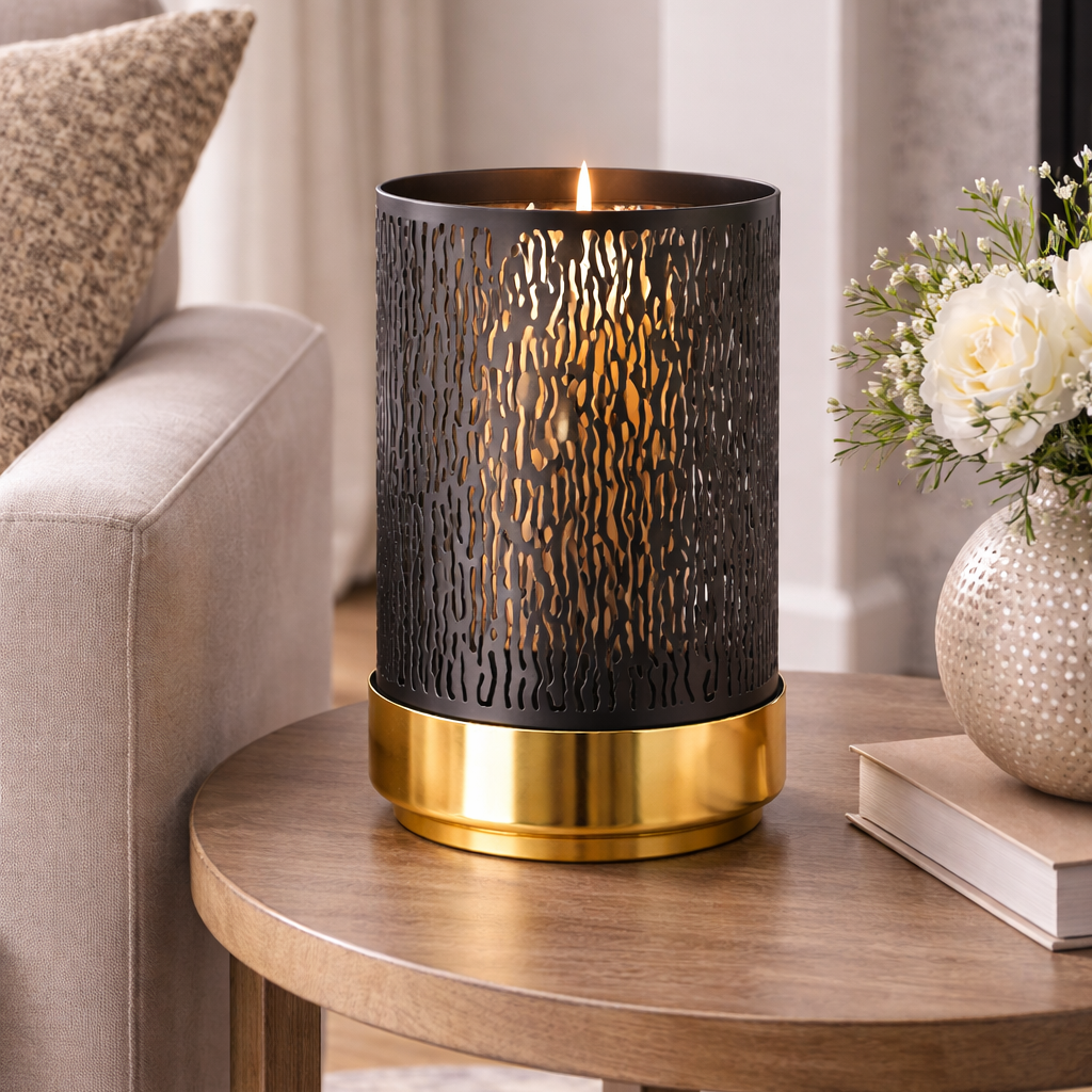 Brich & Bronze Noir Glow metal candle holder with sleek, modern design and a polished finish, perfect for decorative lighting.