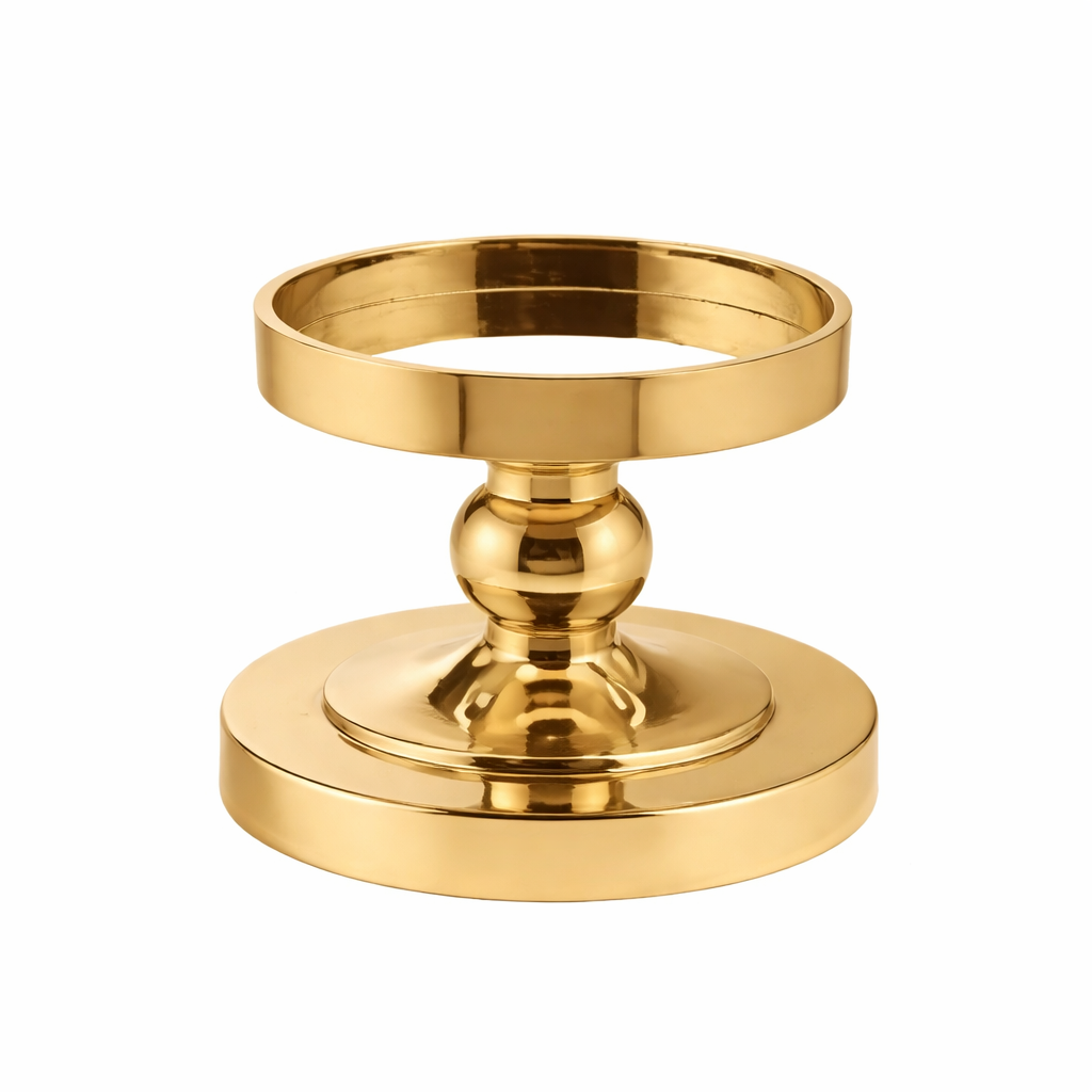 Small Lustre Pillar Candle Stand by Brich & Bronze, featuring a sleek, polished design perfect for elegant candle displays.