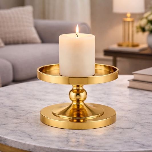 Large Brich & Bronze Lustre Pillar Candle Stand with a sleek, modern design, perfect for elegant home decor.