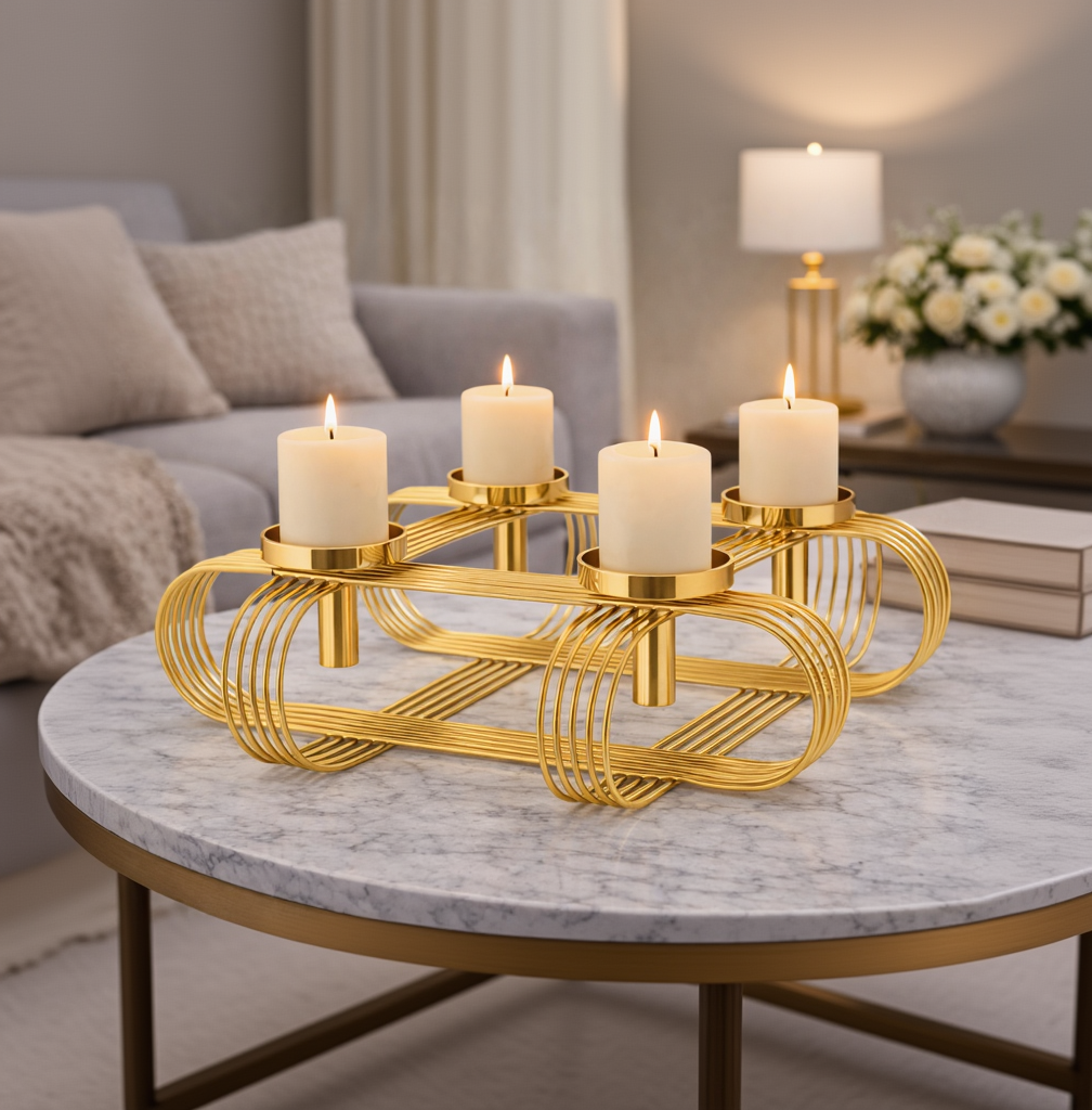 Brich & Bronze Solenne Arc Grand Candle Stand with elegant curved design, suitable for decorative candles or centerpieces.