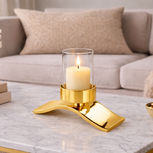 Brich & Bronze Solvia Curve Gold Tealight Holder with elegant curved design for candle display