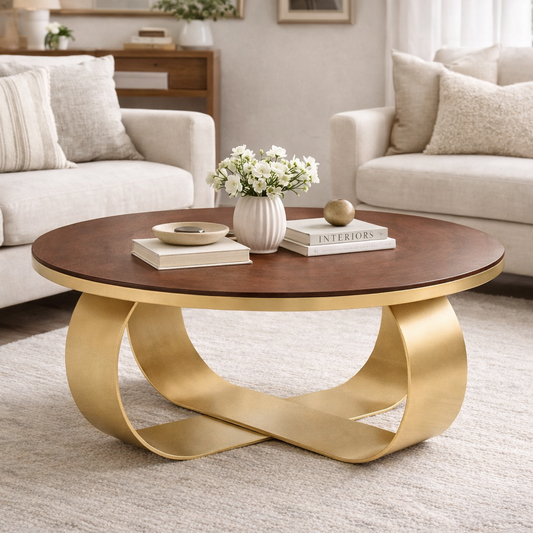 dark walnut round coffee table for modern living room