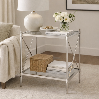 nickel and glass modern side table for living room