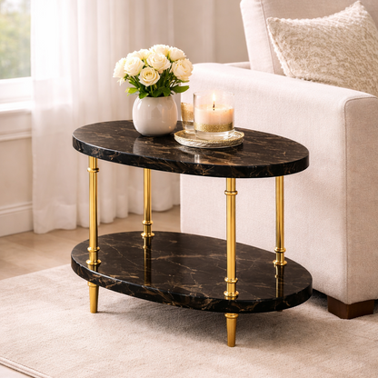 Small Elcoris side table by Brich & Bronze featuring a sleek wooden top and modern design for living room decor.