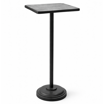 Brich & Bronze Eclipse Drink Table with round wooden top and sleek metal base, modern accent for living or patio spaces.