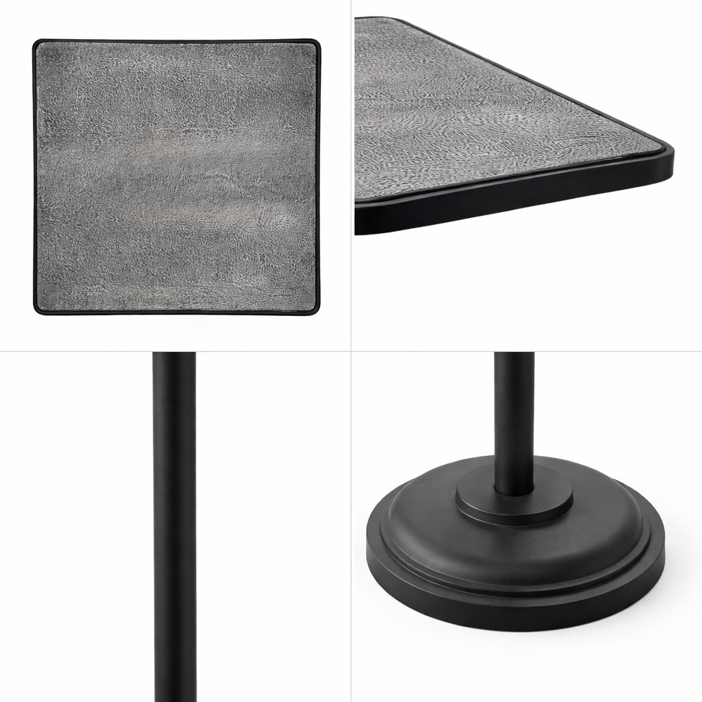 Brich & Bronze Eclipse drink table featuring a sleek round surface and modern design, perfect for living room or patio use.
