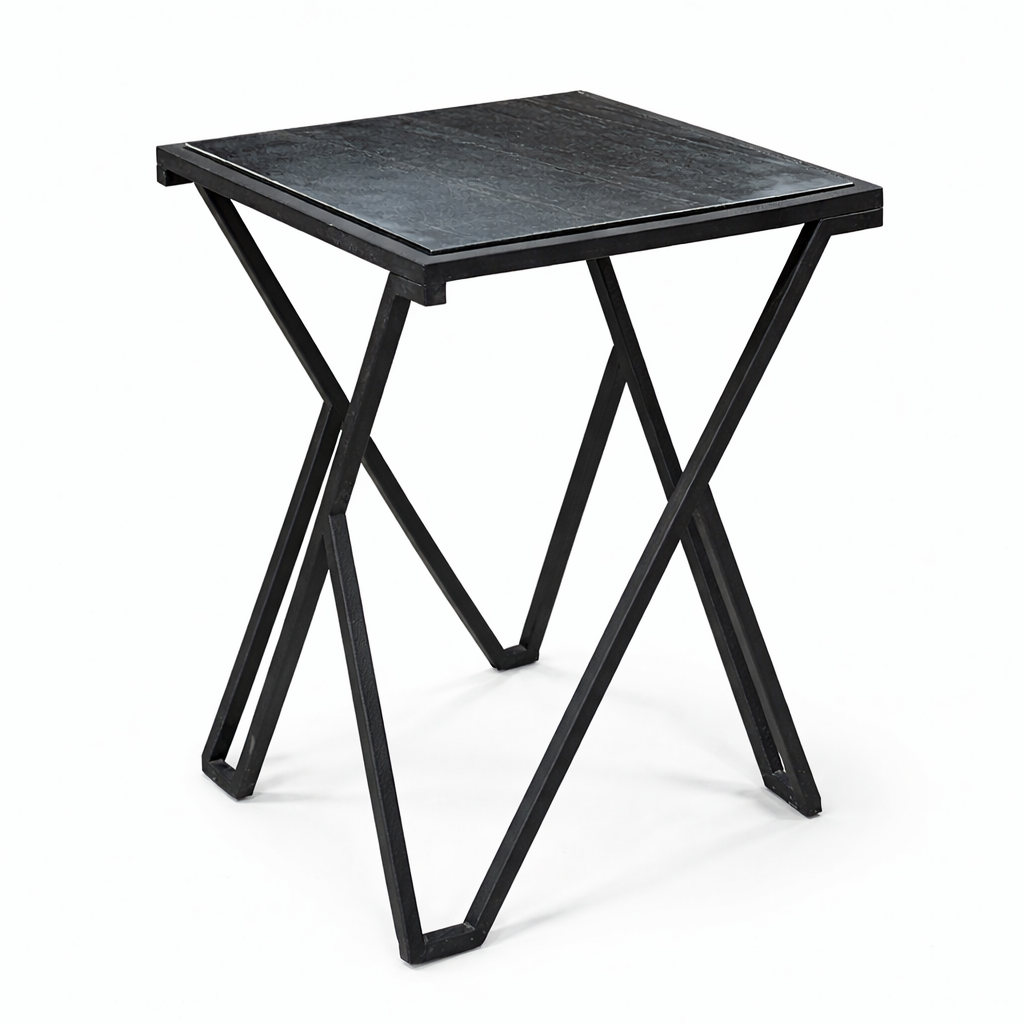 Black marble and steel Noirra side table by Brich & Bronze, modern accent table with sleek, minimalist design.