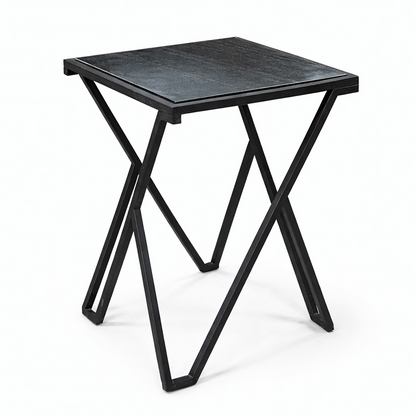 Black marble and steel Noirra side table by Brich & Bronze, modern accent table with sleek, minimalist design.