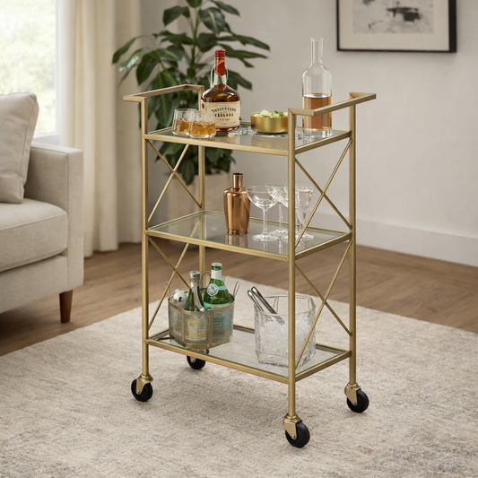 3-Tier Bar Cart – Brass Antique Finish