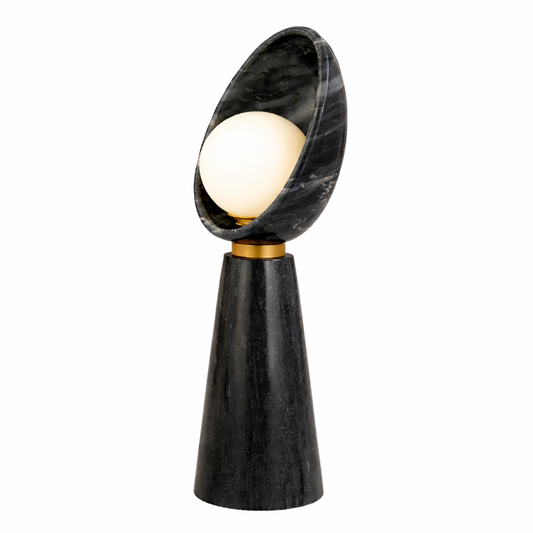Kehf Al Fateh Nocturne Halo marble table lamp with a sleek designer style and modern white marble base.