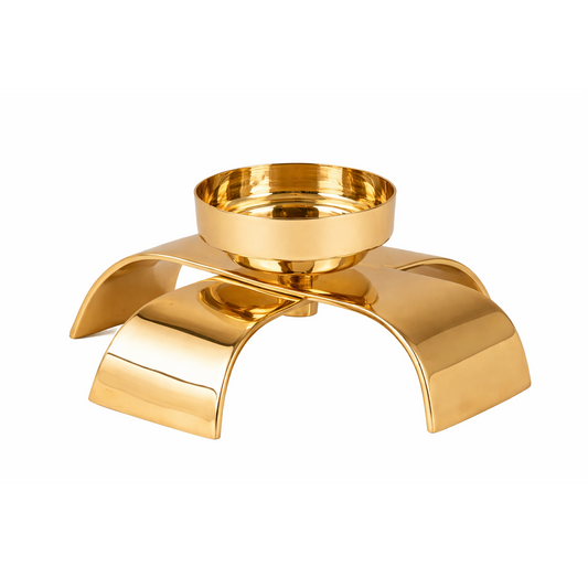 Brich & Bronze Solara Arc Candle Holder featuring a sleek, curved metallic design for decorative candle display.
