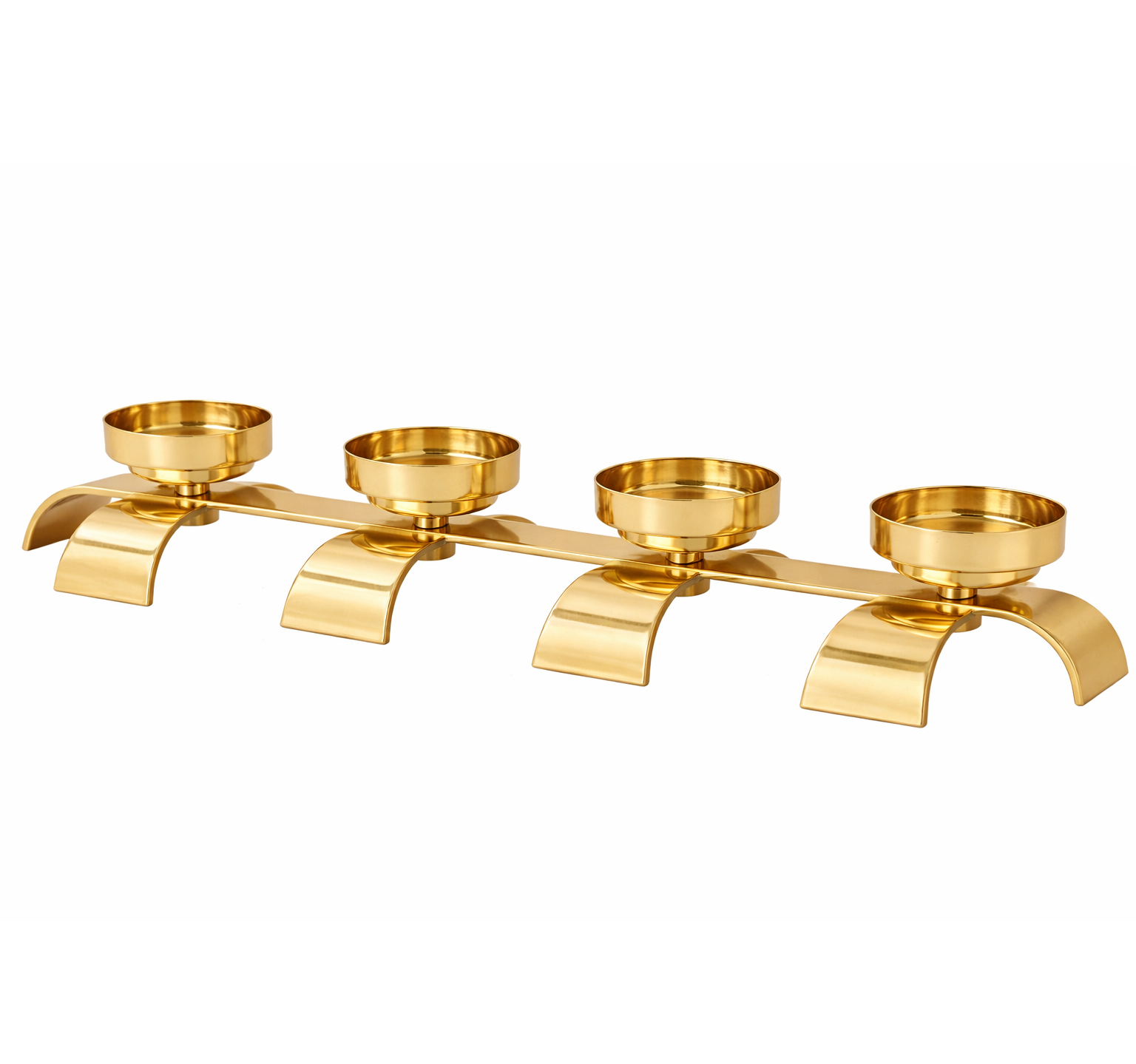 Brich & Bronze Lunaris Flow four-candle stand featuring a sleek, modern design with four candle holders on a decorative metal stand.