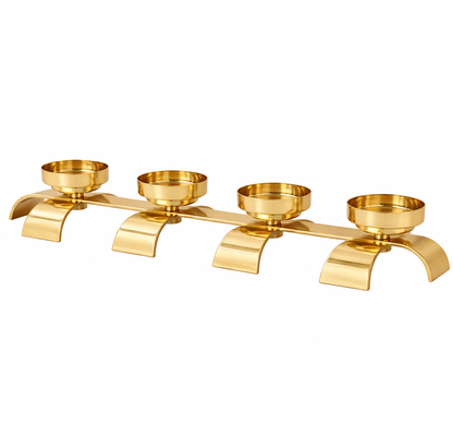 Brich & Bronze Lunaris Flow four-candle stand featuring a sleek, modern design with four candle holders on a decorative metal stand.