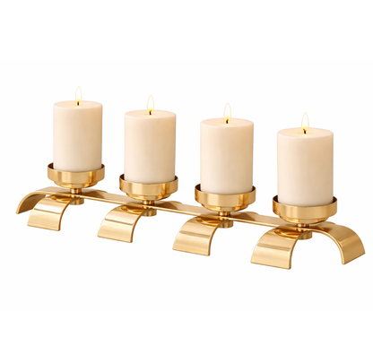 Brich & Bronze Lunaris Flow four-candle stand featuring a modern, sculptural design with four candle holders on a sleek metal frame.