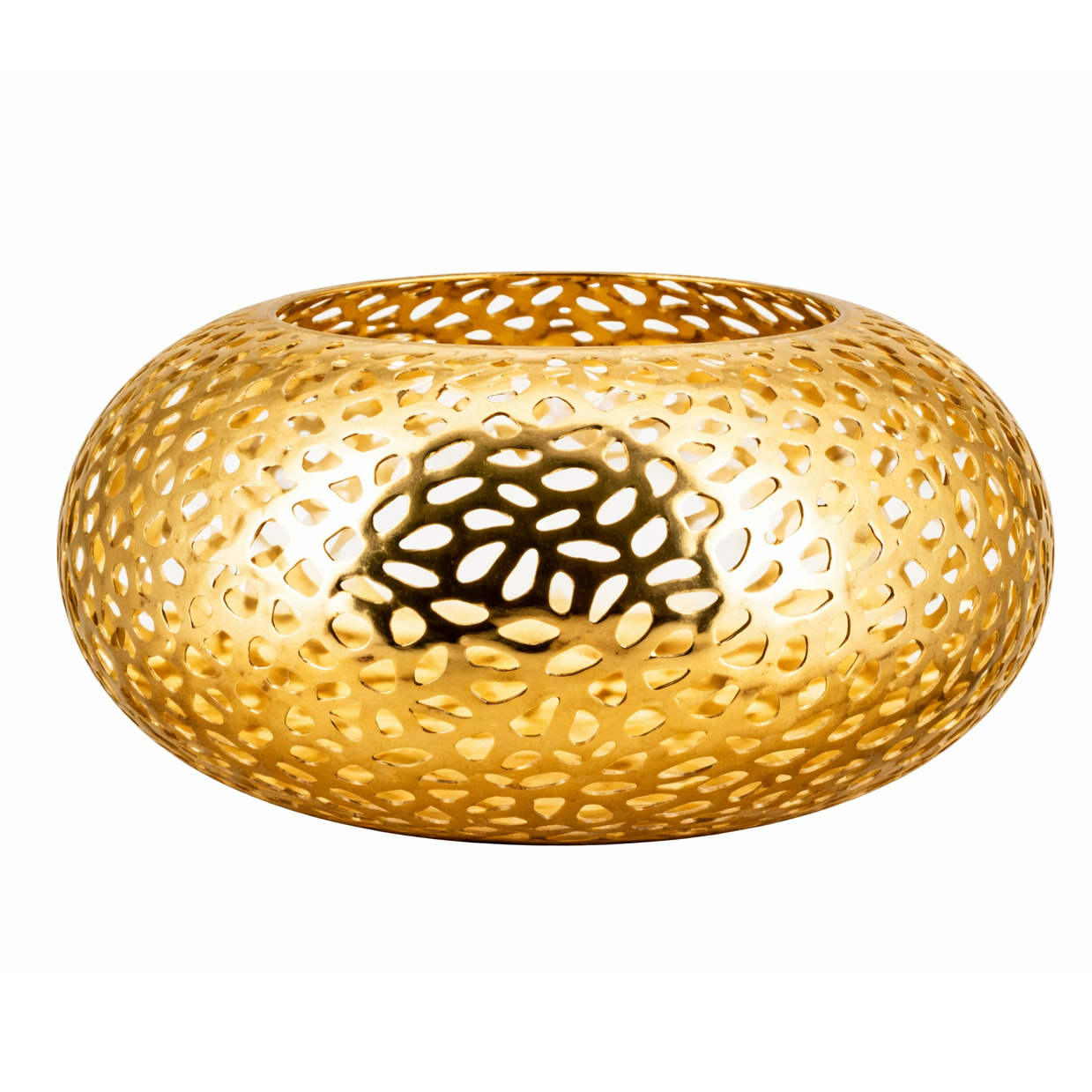 Large Brich & Bronze Luma Bloom hurricane candle holder with intricate floral design, suitable for decorative candle display.