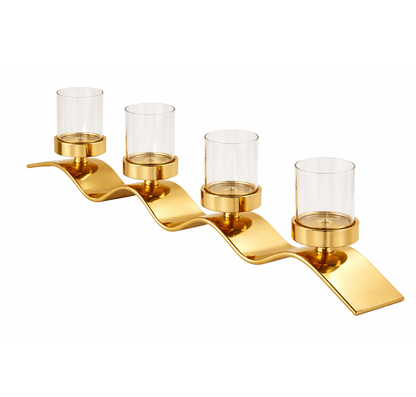 Small Celaro Wave Glass Candle Stand by Brich & Bronze featuring a clear, wave-shaped glass design for decorative candle display.