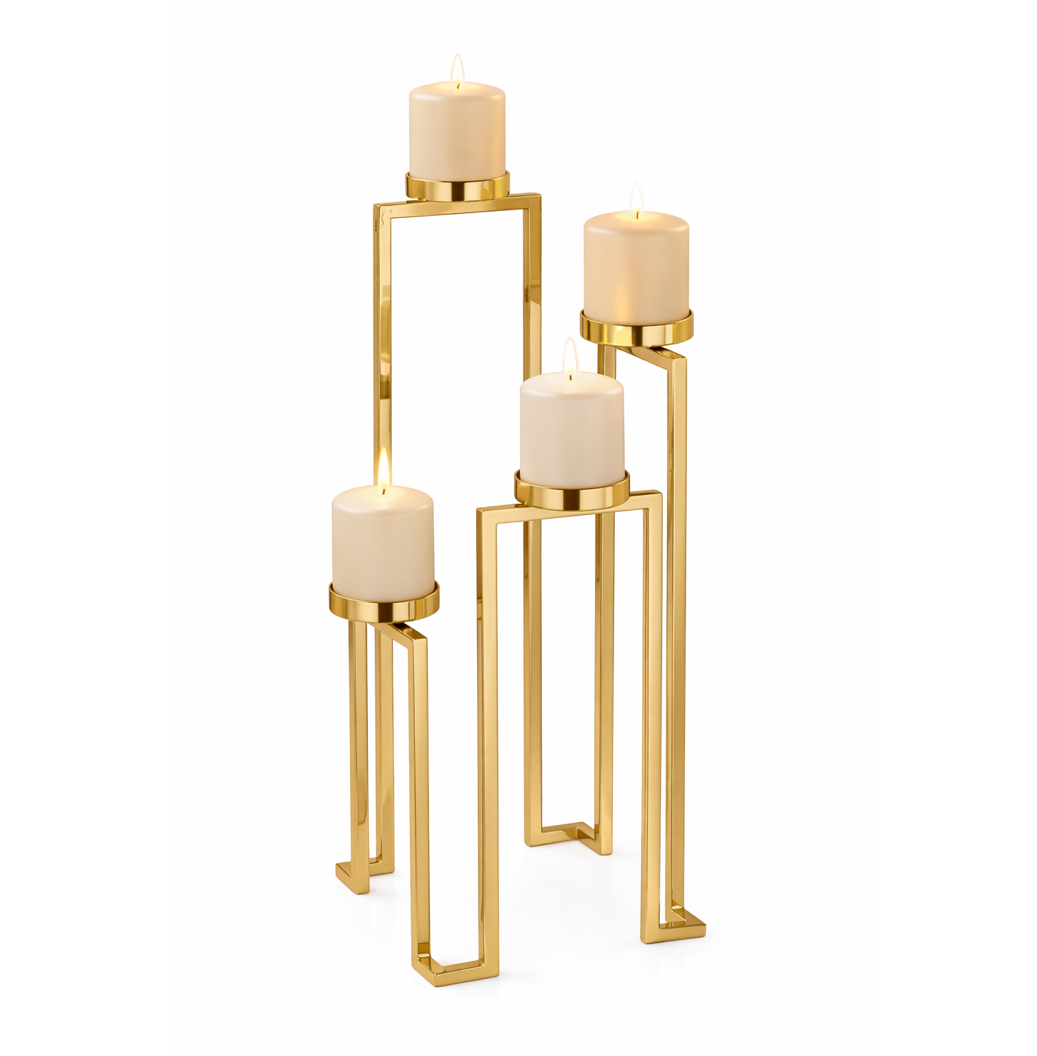 Brich & Bronze Auric Tier Candle Stand Set featuring multiple metal candle holders with intricate design details.