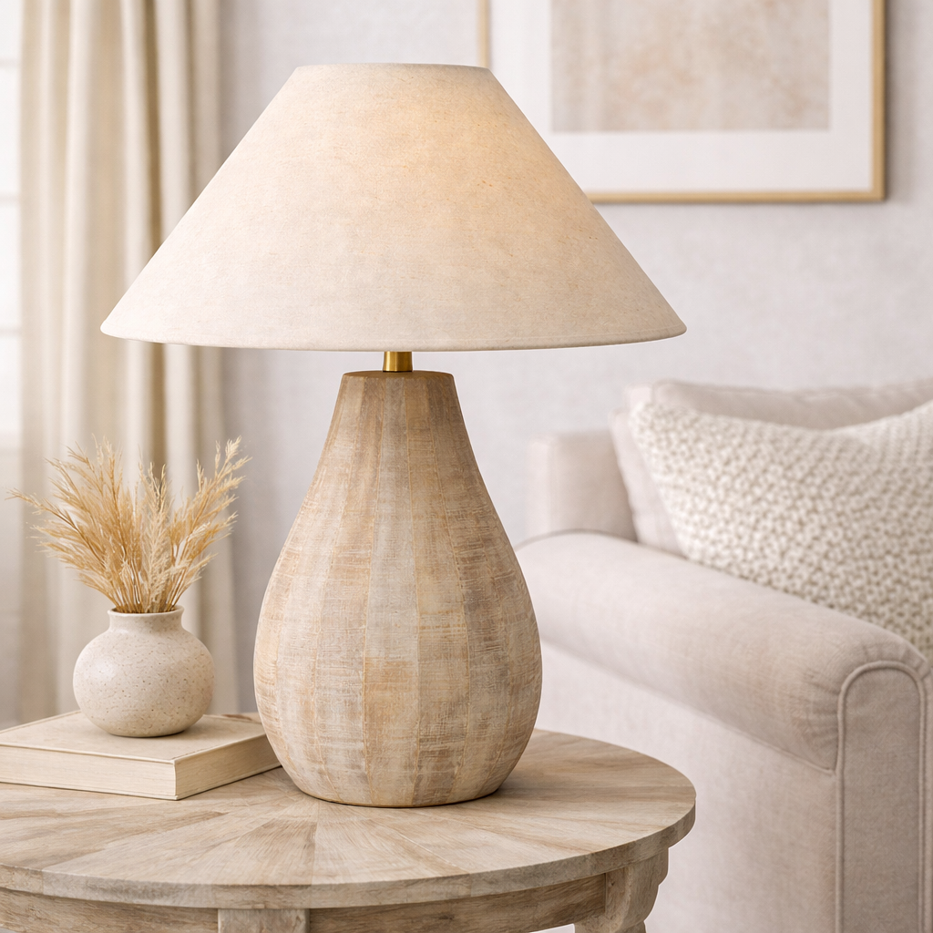 Sanibel whitewash wood table lamp modern coastal bedside lamp with fabric shade