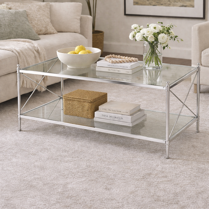 nickel and glass modern coffee table for living room