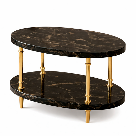 Small Elcoris side table by Brich & Bronze with a sleek wooden top and metal legs, ideal for modern living spaces.